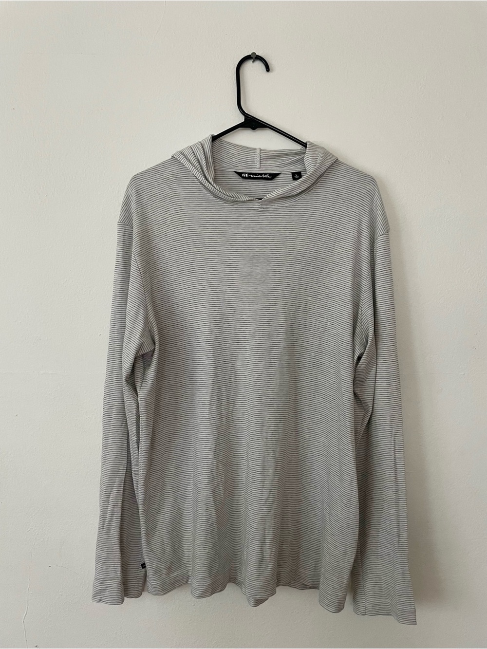 Travis Mathew Lightweight Striped Hooded Long Sleeve Top - Grey/White
